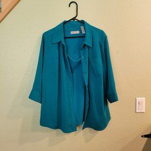 Teal blouse with matching tank top